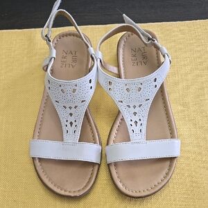 Naturalizer White and Tan Sandals with Intricate Design